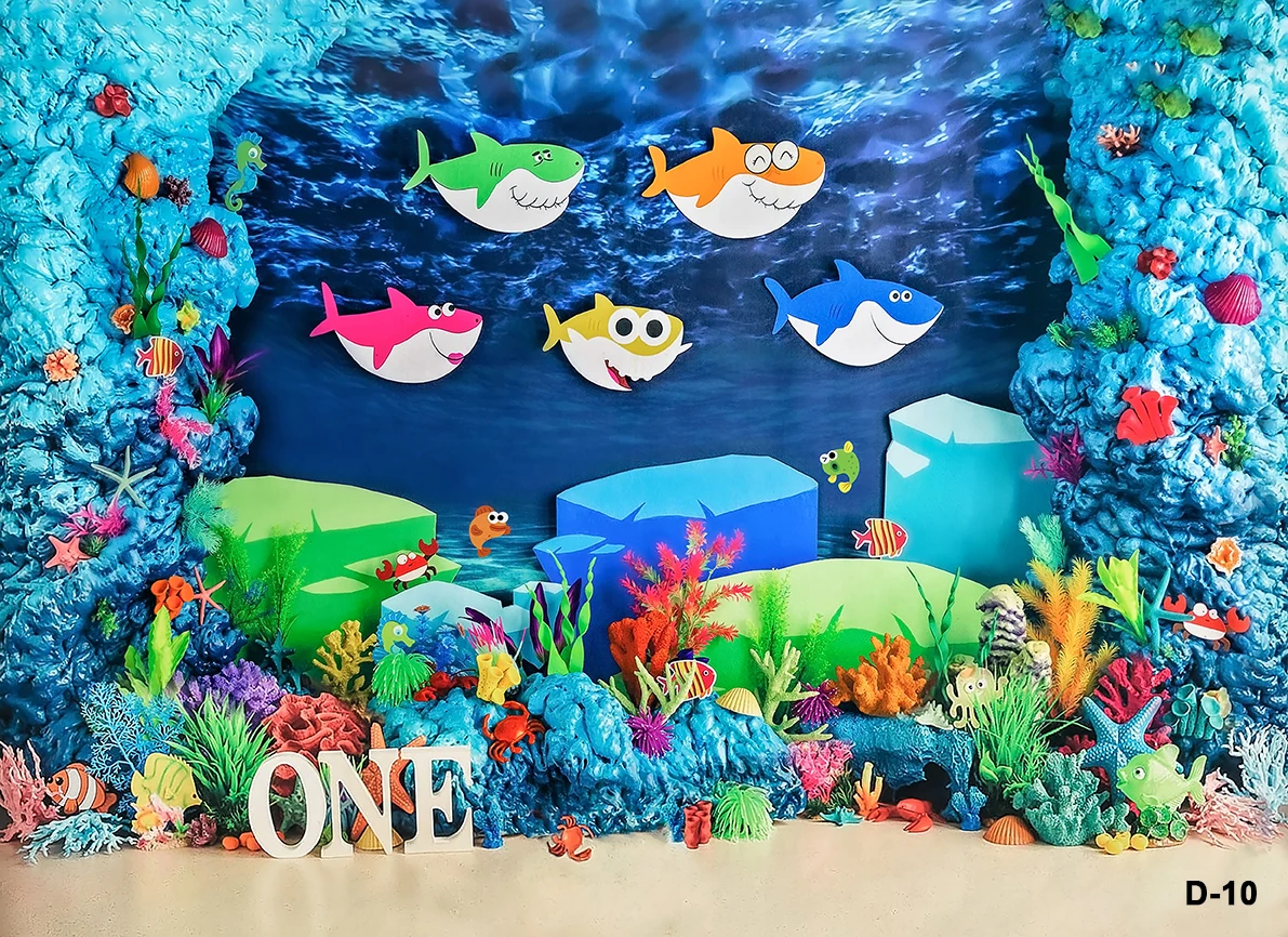 Baby Shower Shark Backdrop Bluey Underwater World Seabed Fish Coral Kids Birthday Party Decor Photo Background Photography Props