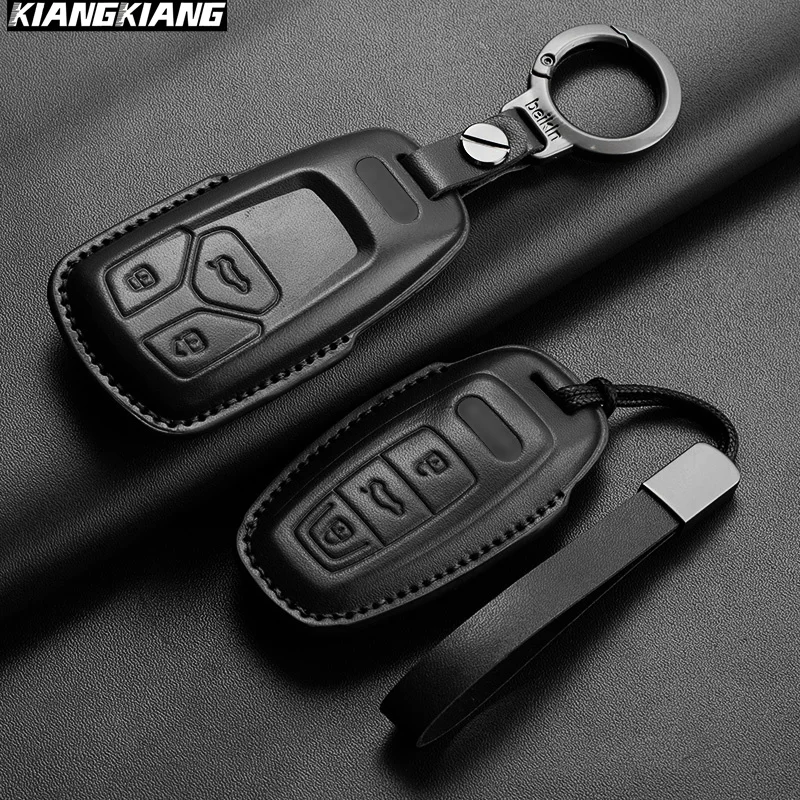 New Leather Car Key Case Full Cover Holder for Audi A1 A3 A4 A5 A6 A7 A8 B9 2016-2018 Q3 Q5 Q7 R8 RS3 TT TTS D5 SQ8 8V S4 S6 S7