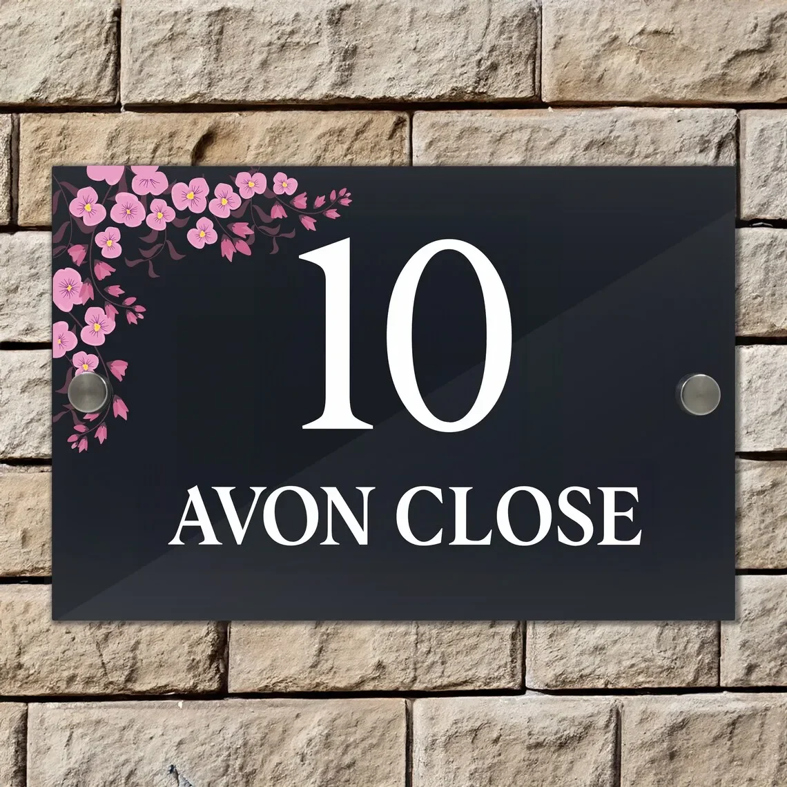 Personalized Cherry Blossom Design Custom Acrylic House Number Sign Address Plaque Wall Door Sign Outdoor Name Plate Store Gift
