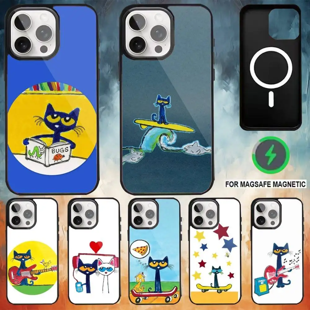 

P-Pete Cat Cute Phone Case For iPhone17,16,15,14,13,12,11 Plus,Pro Max Magnetic For Magsafe Wireless Charging