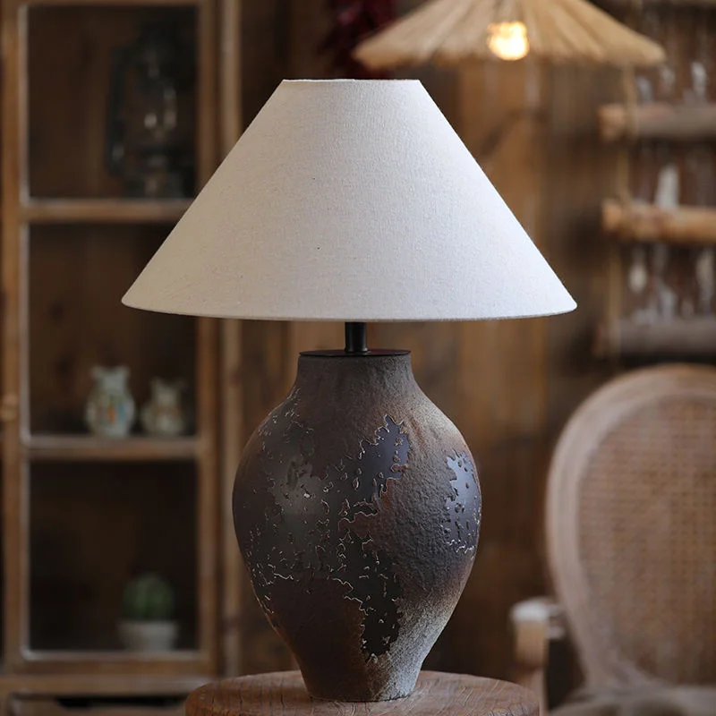 

Handmade pottery jar table lamp ceramic retro bedside table lamp bedroom living room decoration