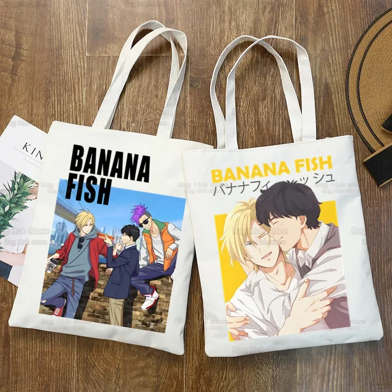 Banana Fish Shopper Bags Shopping Tote Bag BANANA FISH Okumura Shoulder Bag Canvas Large Capacity College Cartoon Lynx Handbag