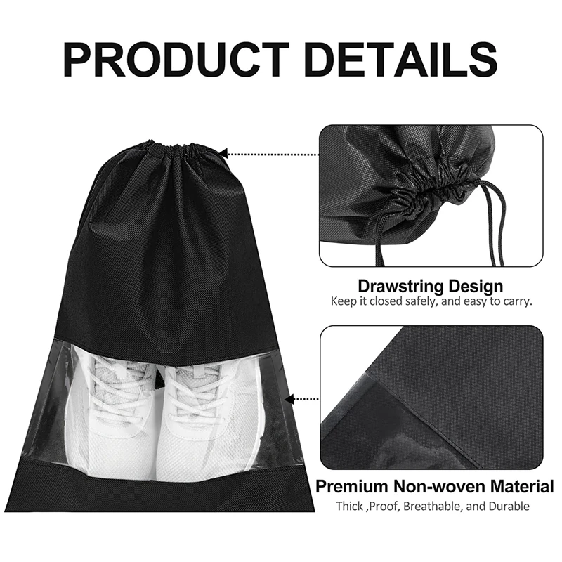 Hot Kf-20PCS Travel Shoe Bags, Large Shoes Pouch Packing Organizers, Non-Woven Shoe Storage With Thick Rope Black+Gray