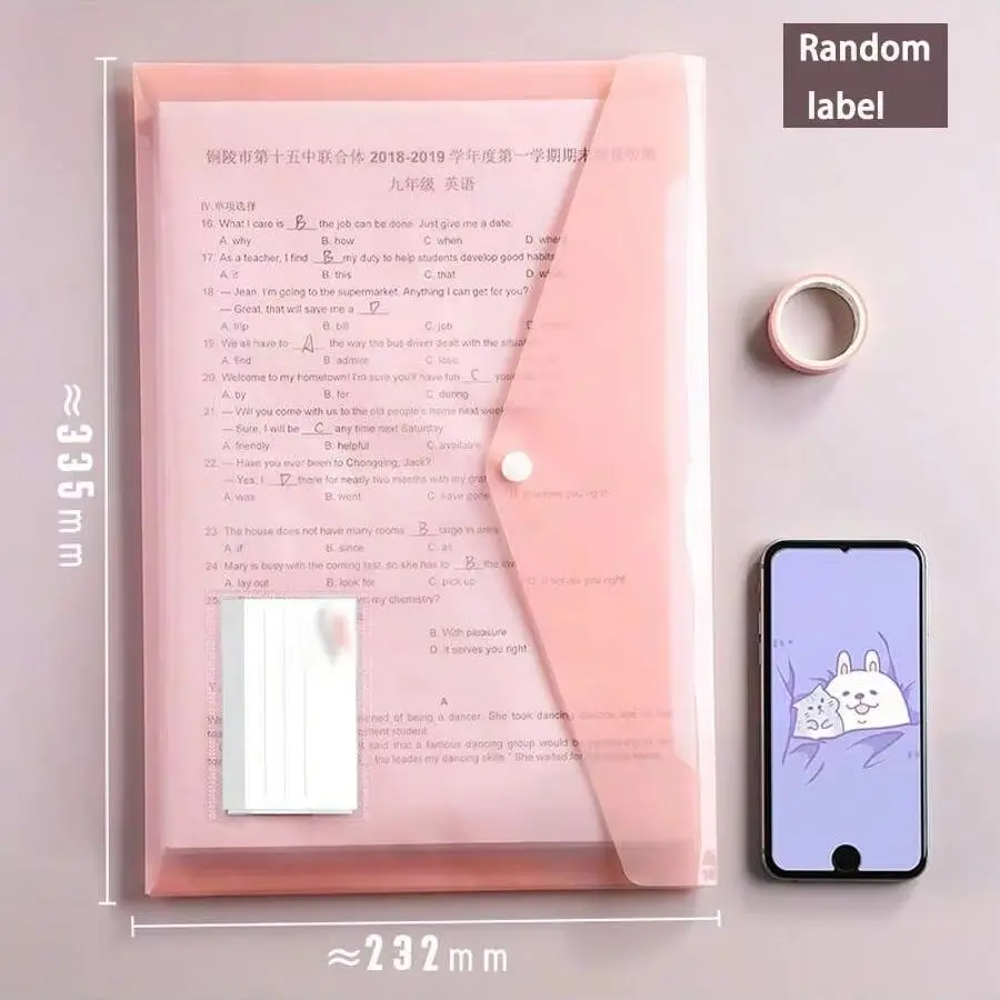 10pcs/5pcs A4 Transparent Polypropylene Document Bags with Snap Button Macaron Colored Waterproof Storage for Documents