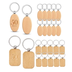 100 Pcs Wooden Blanks Unfinished Wood Key Chain Blanks For DIY Crafts(Oval+Rectangle)