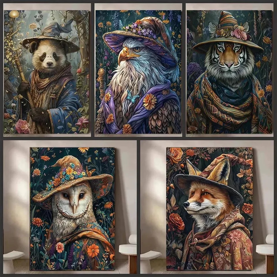 New Diamond Mosaic Dark Academia Art Witch Wizard Panda Fox Eagle Rhinestone Pictures Full Drill Embroidery Complete Kit Decor