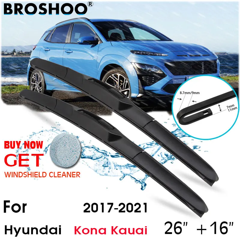 

Car Wiper Blade Front Window Windscreen Windshield Wiper J hook Blades Accessories For Hyundai Kona Kauai 26"+16" 2017-2021