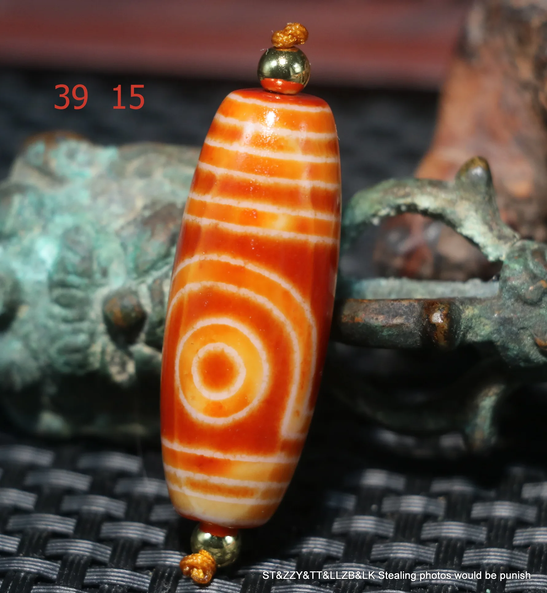 

Treasure Energy Tibetan Old Agate Red Color Ruyi 2 Eyed Pure Love dZi Bead Amulet 39MMS Timestown RPL22120A56