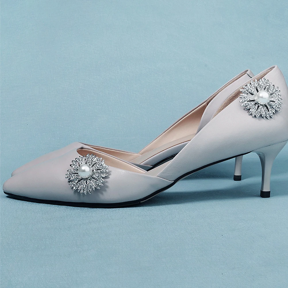 

2pcs Crystal Simulated Pearl Shoe Clips Elegant Floral Buckle For Wedding Bridal Shoes Decoration Accessories Shoe