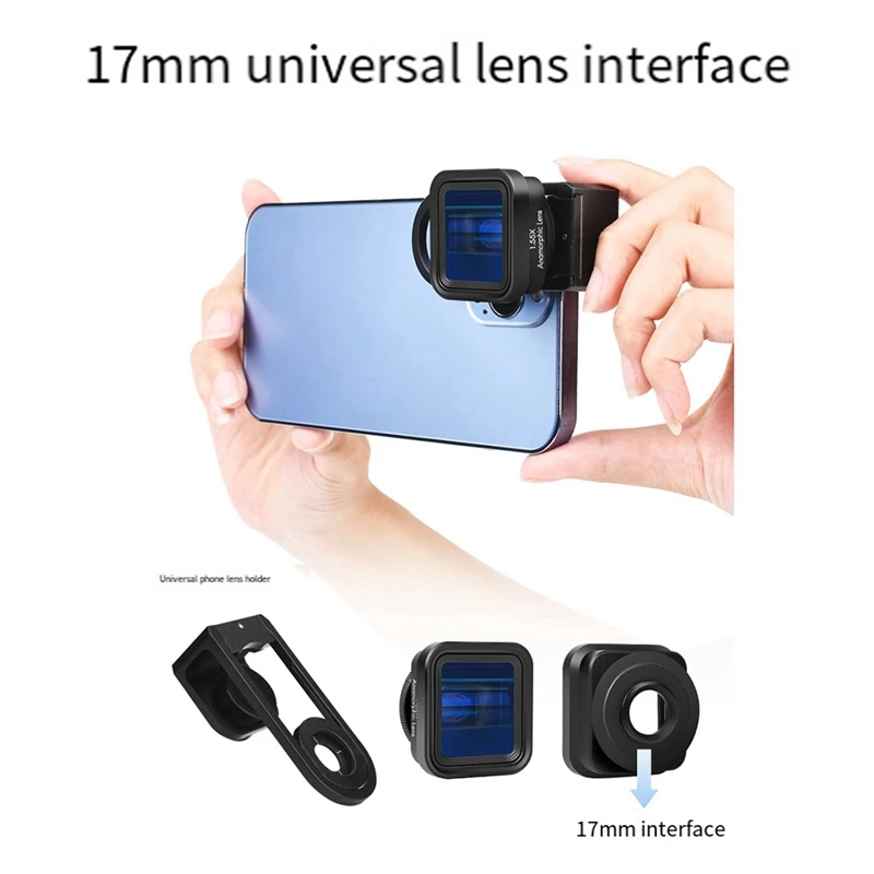 1.55X Mobile Movie Lens Mobile Phone Widescreen Anamorphic Lens Black Mobile Phone Lens Movie Blu-Ray Brushed Video Lens