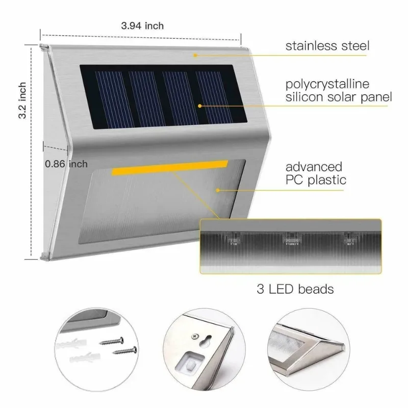 1-10Pack Solar Deck Lights Solar Wall Lights for Outdoor Railings Stair Lights Stainless Steel Step Lights for Garden Walkways - view 6