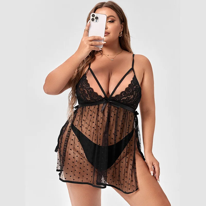 Wholesale Women\'s Plus Size Mesh See-through Lingerie Dress Large Lady Exotic XXXL Transparent Babydoll Fliter Nightwear