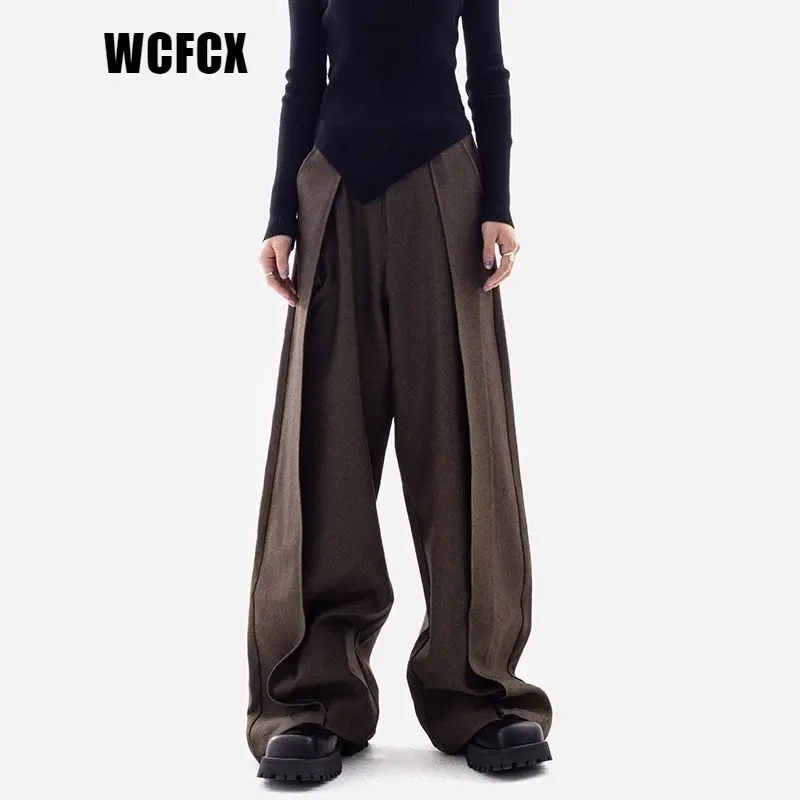 

WCFCX STUDIO Y2K High Waist Wide Leg Pants Women Floor-Length Oversized Casual Trousers Harajuku fold Suit Pants