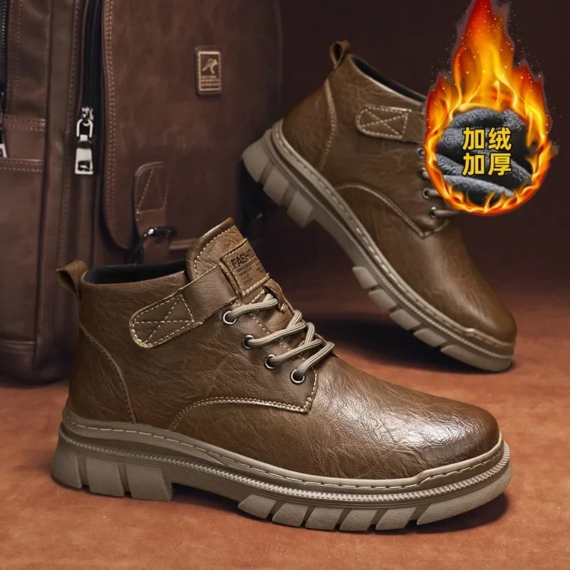 

Men's Shoes Fashion Retro Ankle Boots New Waterproof High-Top Cotton Shoes for Men Plush Warm Winter Boots Non Slip Work Botas