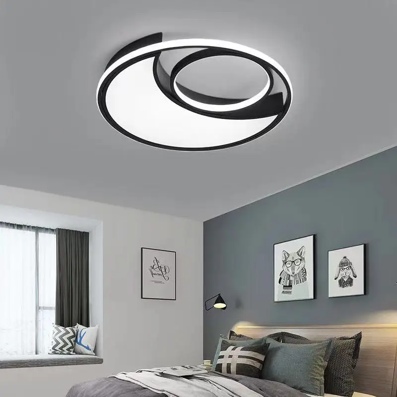 Modern Moon Led Ceiling Lamps For Children Room Bedroom Study Simple Black Round Ring Chandelier Kids Room Light Ceiling Fixture