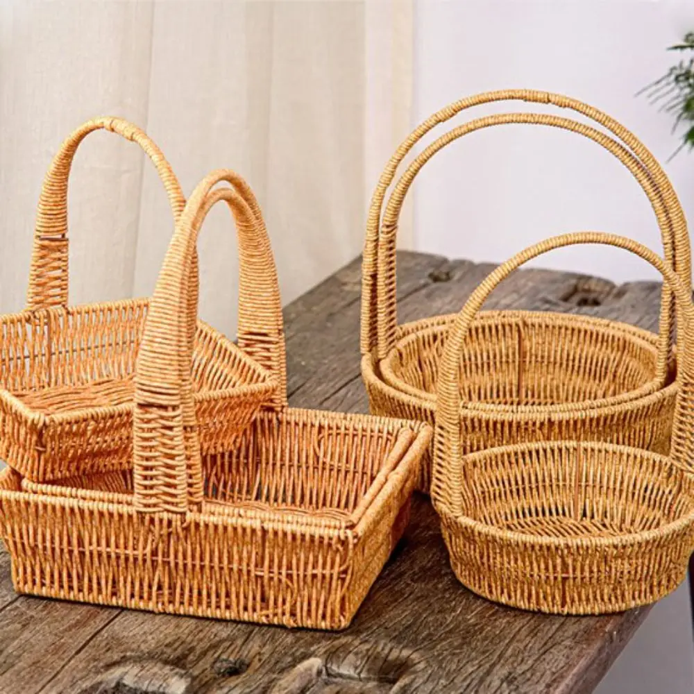 

Portable Handwoven Storage Basket Breathable 6 Styles Vegetable Flower Plant Hand Baskets Rattan Snack Bread Picnic Basket