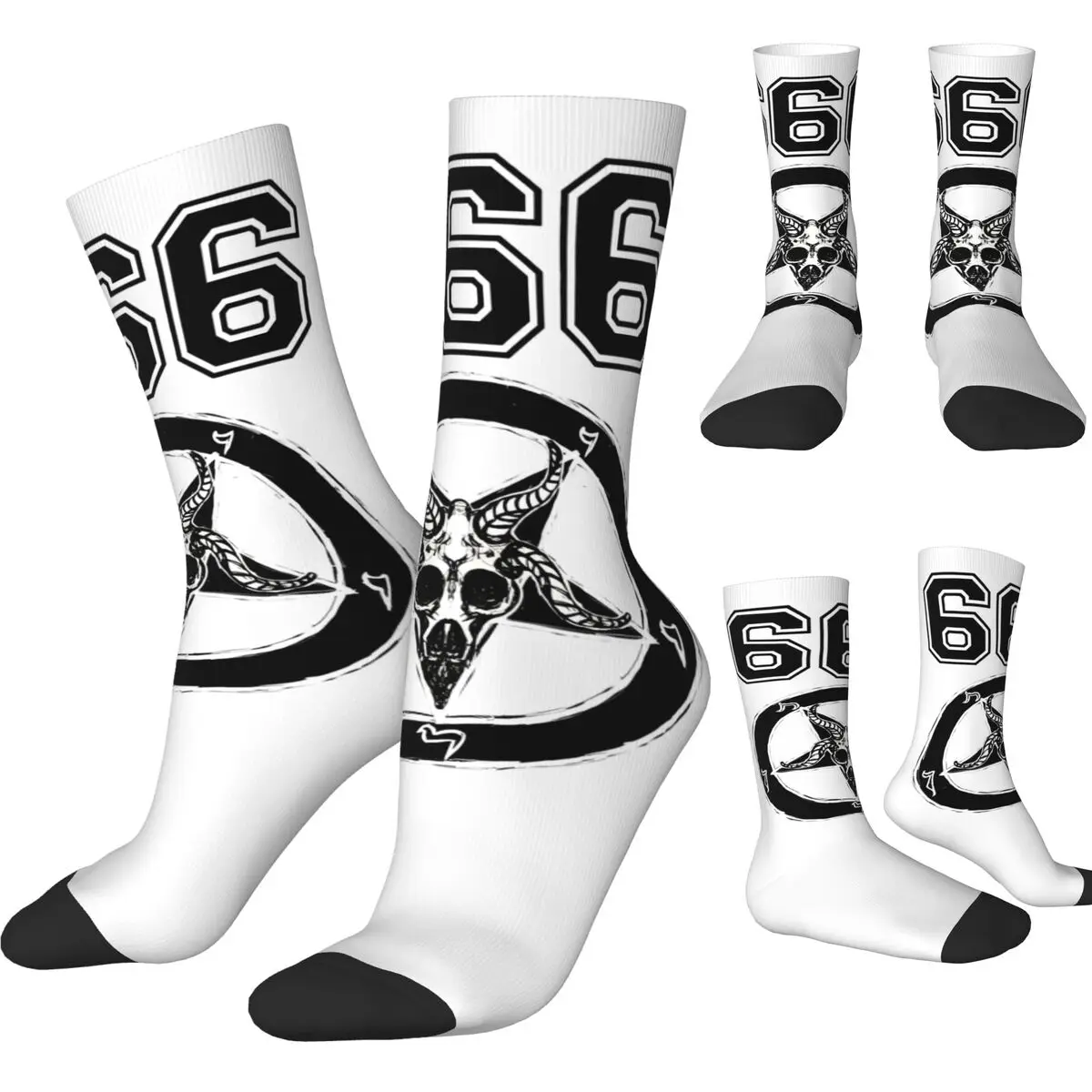 Baphomet Socks Autumn 666 Stockings Casual Women Men Warm Soft Socks Graphic Skateboard Anti Bacterial Socks