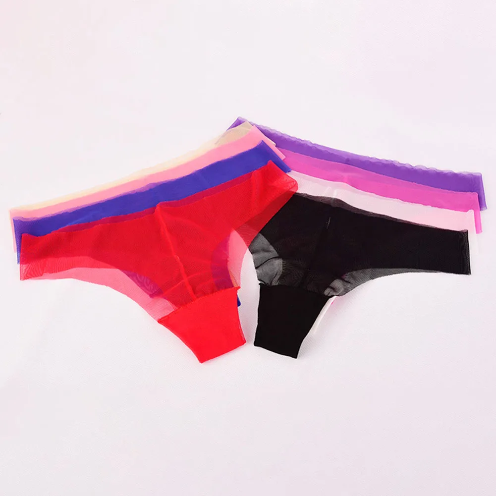 Calcinha sem costura transparente ultra-fina para mulheres, tanga sexy g-corda, veja através de cuecas, tangas femininas de baixo crescimento
