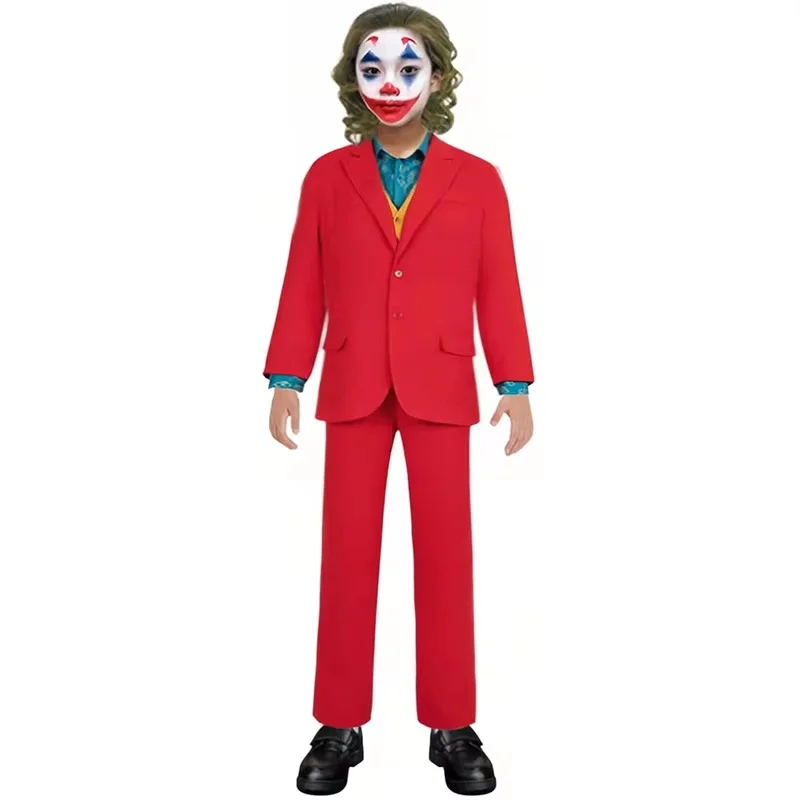 Carnaval Kinderen Film Dezelfde Stijl Joker Cosplay Kostuum Jongens Halloween Outfit Clown Formele Rode 4 Stuks Sets Kinderen Verjaardag Dress Up