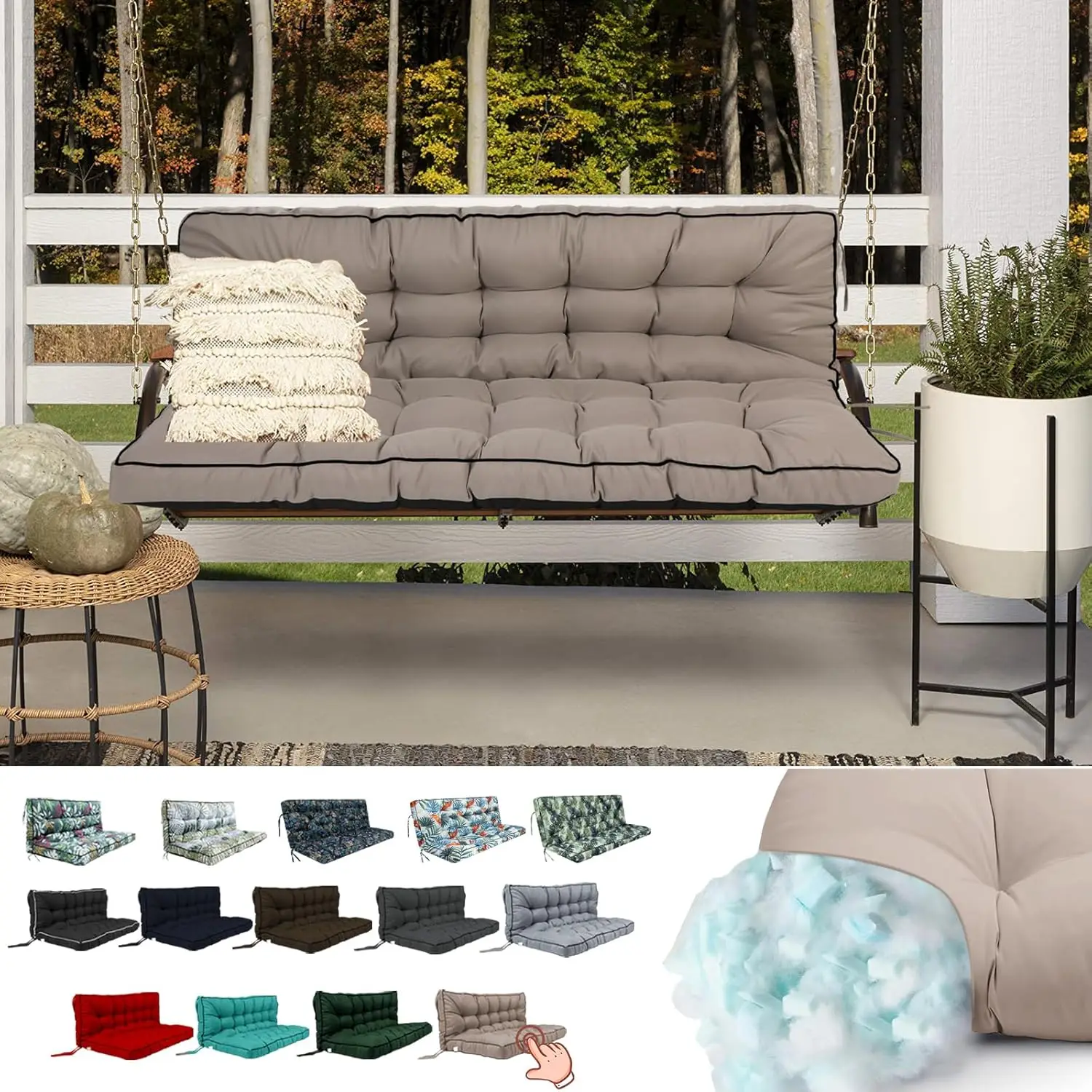 Outdoor Swing Use, Waterproof Fabric, Khaki, Thickened Glider Cushion Replacement