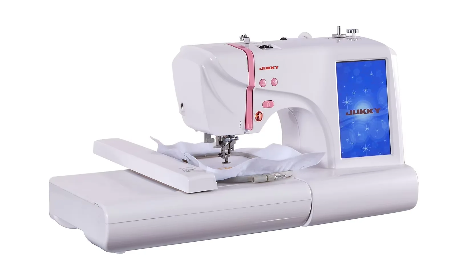 JUKKY ES5 Home Automatic Embroidery Sewing Machine New Portable Flat-Bed Double Thread Embroidery with Single Head Fabric Use