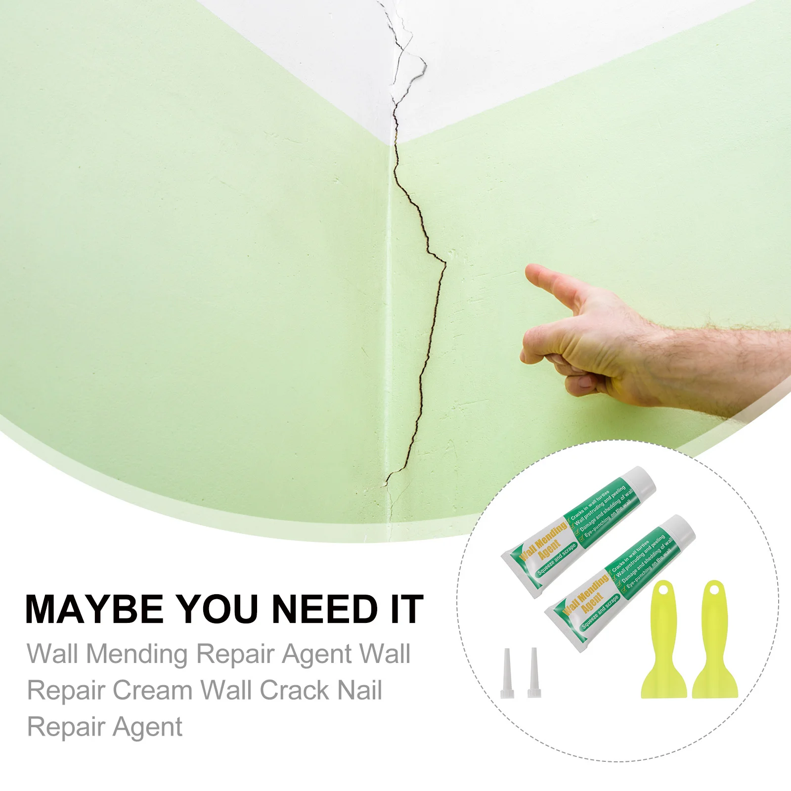 

2 set Wall Repair Paste Kit White Latex For Cracks Holes Peeling Walls Indoor Outdoor Use Scrub Resistant Waterproof Mending