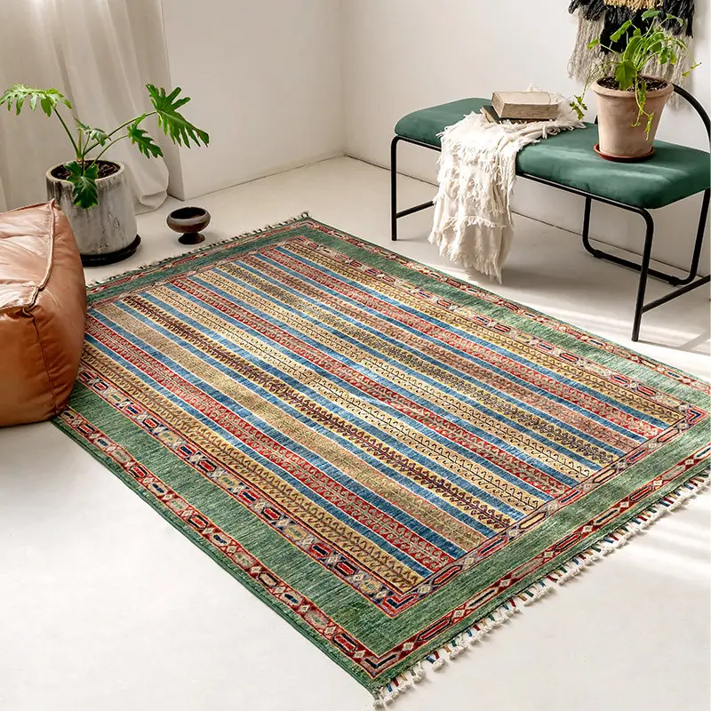 140x200cm Green Vintage Wool Carpet for Living Room High-end Woven No Glue Home Area Rug Anti-skid Sofa Coffee Table Floor Mat