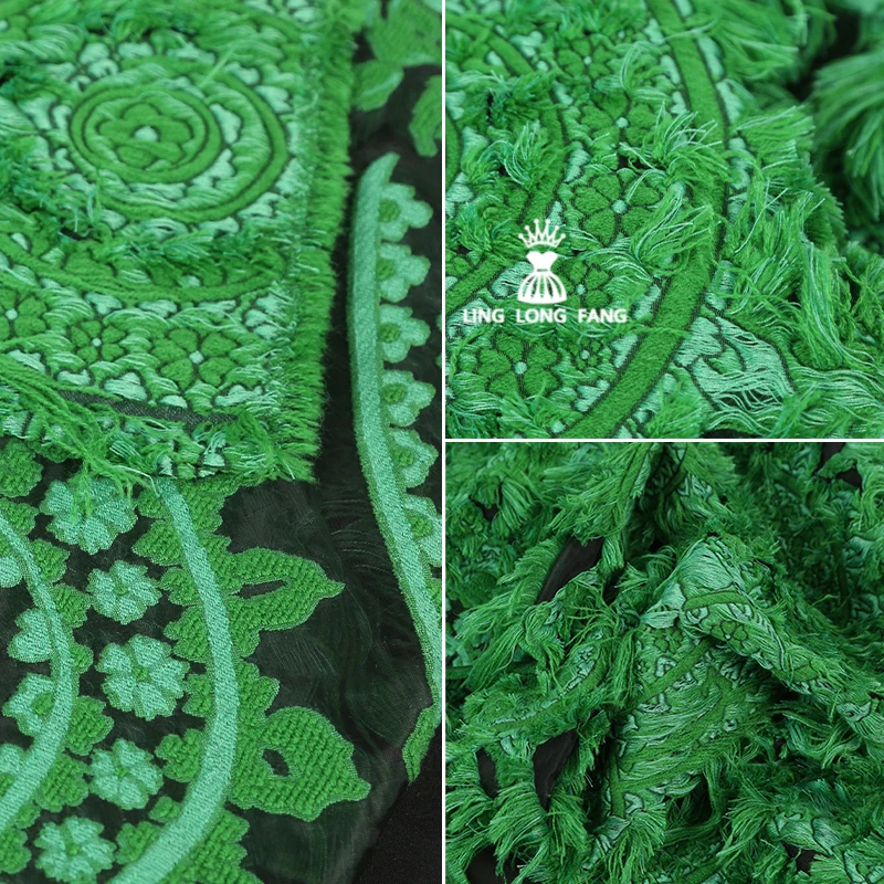 

Green Tassel Jacquard Fabric for Cut Flower Tattered Creative Outerwear Top Clothing Designer By The Yard Cloth Diy Sewing