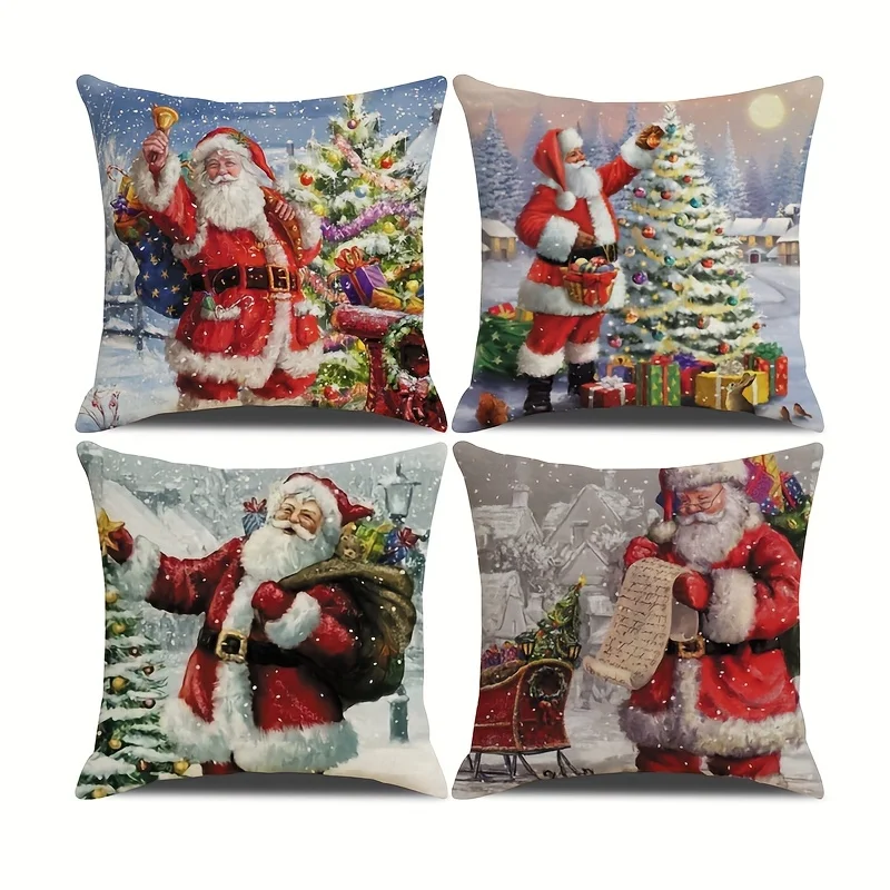 Linen Christmas Single-sided Printed Throw Pillowcase, Printed Throw Pillowcase, Throw Pillowcase Decoration,Home ,Room Decora