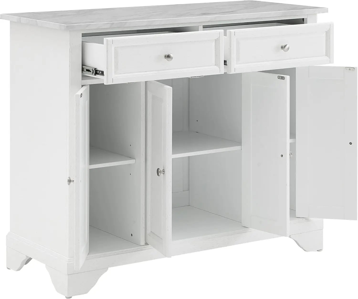 Avery Kitchen Island com Faux Marble Top, angustiado branco