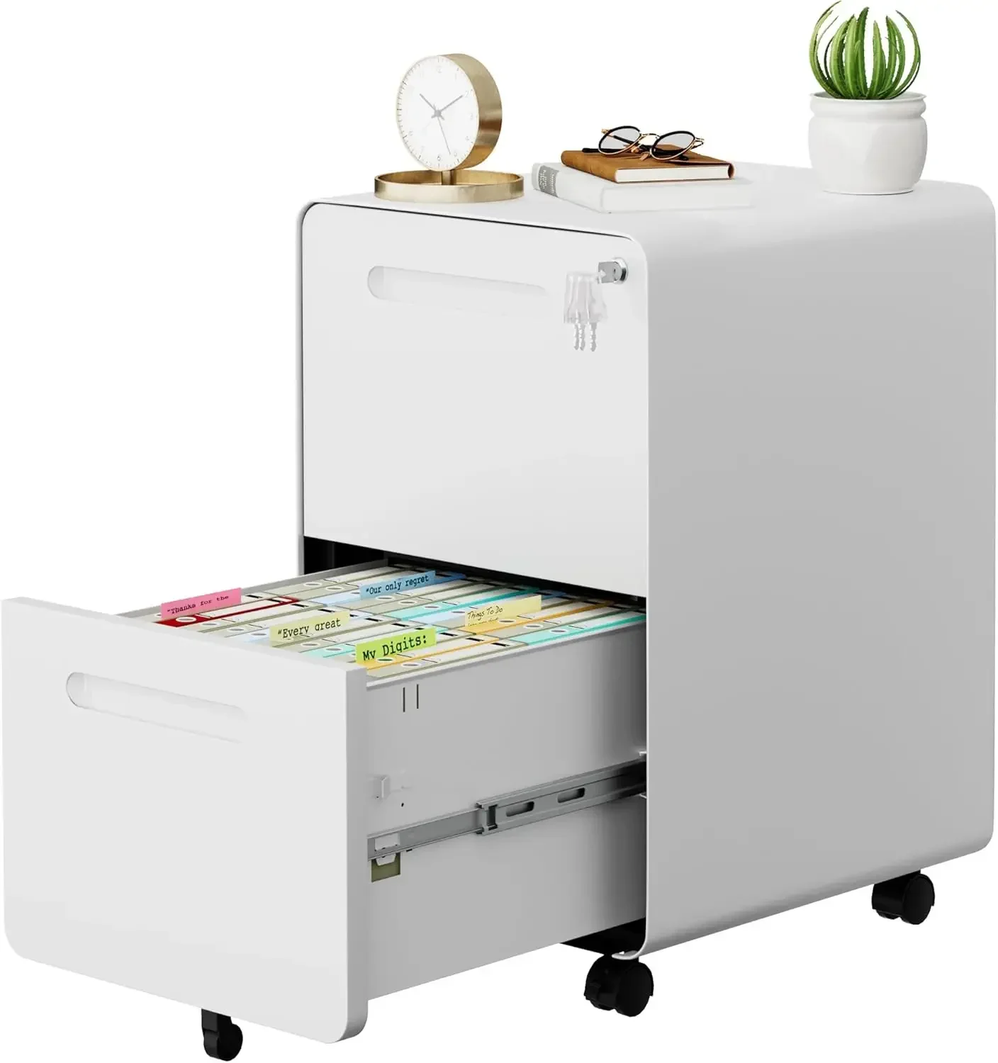 2 Drawer File Cabinet with Lock and 4 Keys, Mobile Metal Filing Cabinet, File Cabinets for Home Office, Under Desk, Pre-Assembly