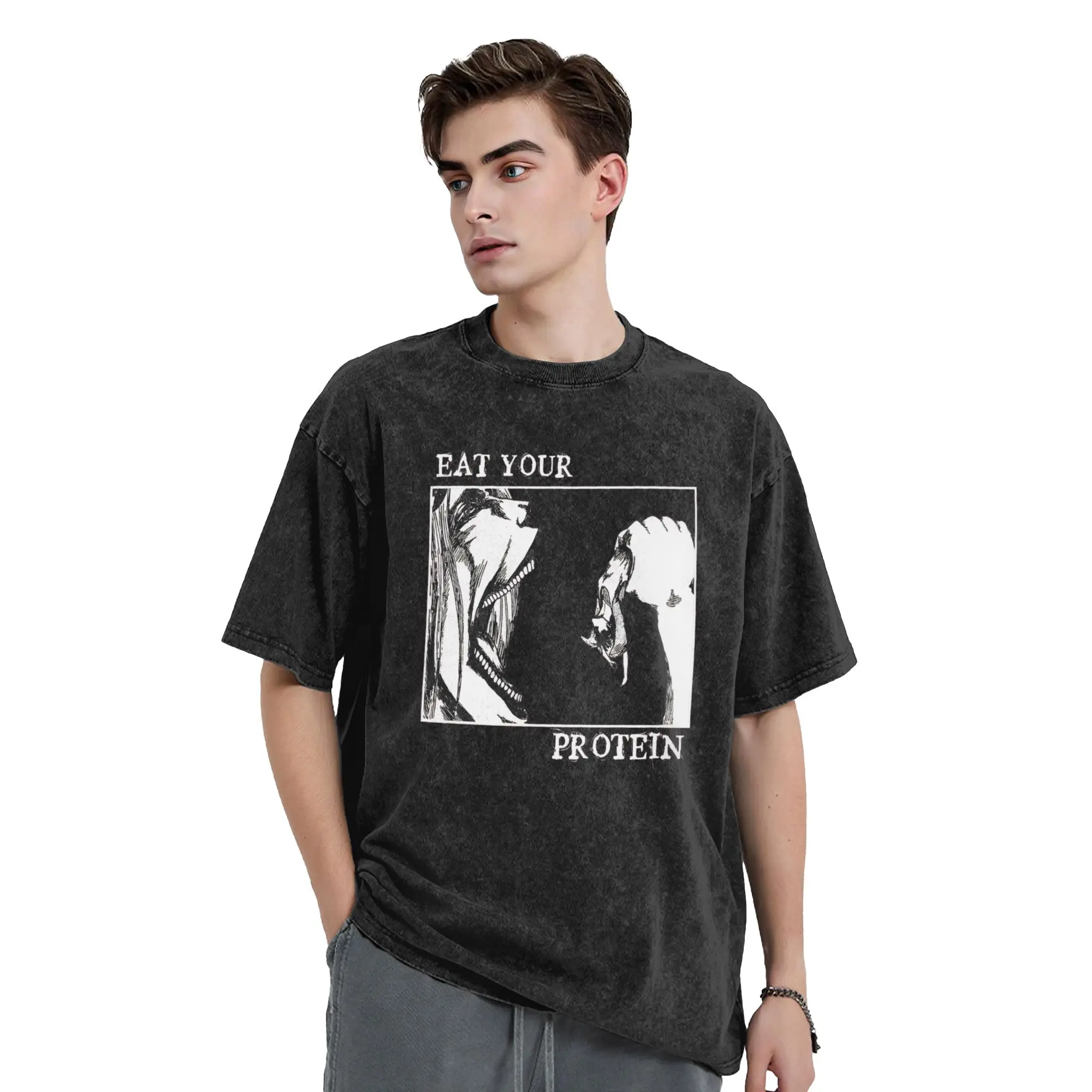 Men Eat Your Protein T-Shirts  Tees Summer Y2K Fun Short Sleeves T-Shirt O-Neck Fashion Pattern Tshirt Hot Sale