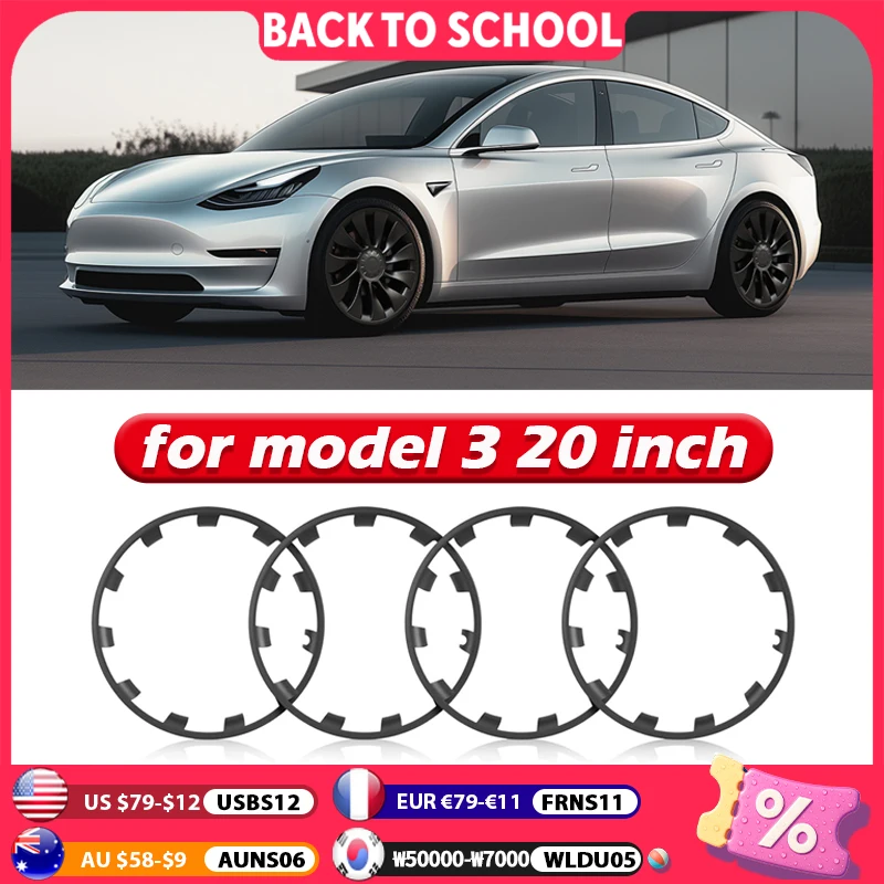 20 Inch 4PCS Protector Ring For Tesla Model 3 2023 Vehicle Wheel Rims Performance Patch Full Rim Replacement ABS Car Accessories
