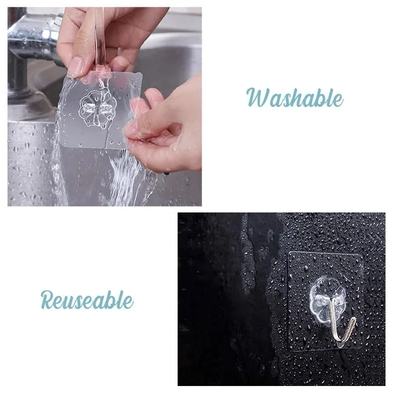(1 pcs) Magic Hook Transparent Wall Kitchen Without Nails Strong Sticky Sucker Heavy Hanging Adhesive Stainless Steel