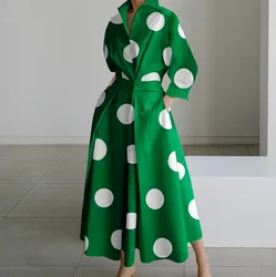 Fashion Autumn Long Sleeve Polka Dots Maxi Dress Women 2023 Casual Vintage Elegant Print Office Ladies Dresses For Women