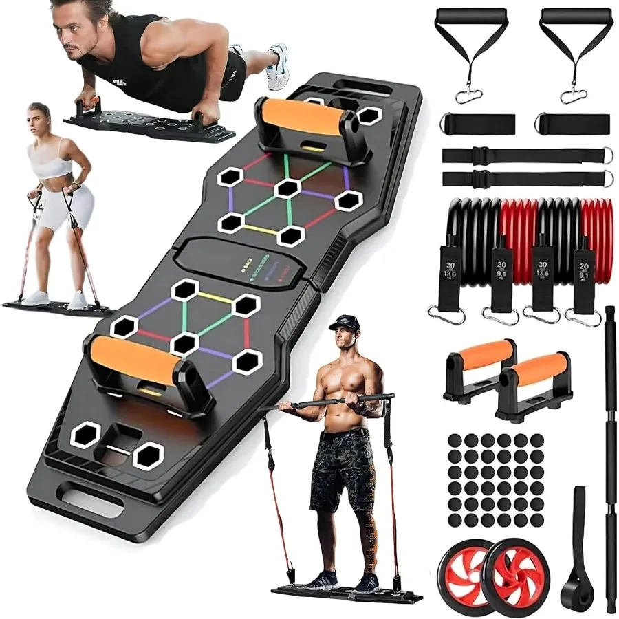 

Push Up Board Portable 25In1 Push up Board for Men Pilates Bar Fitness Accessories with Resistance Bands Ab Roller Wheel Profes
