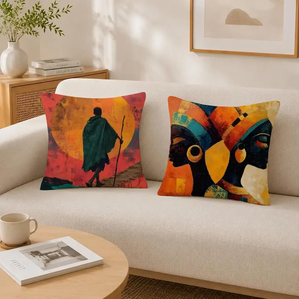 Pattern Abstract Painting African Living Cushion Cover Soft Fluffy Short Plush  Pillow Case Home Decor