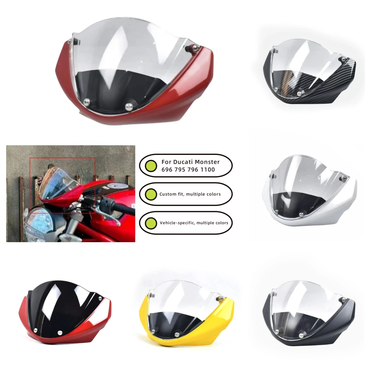 

For Ducati Monster 696 795 796 1100 Motorcycle Headlight Cover Windshield Front Fairing Body Cowl Modification Accessories