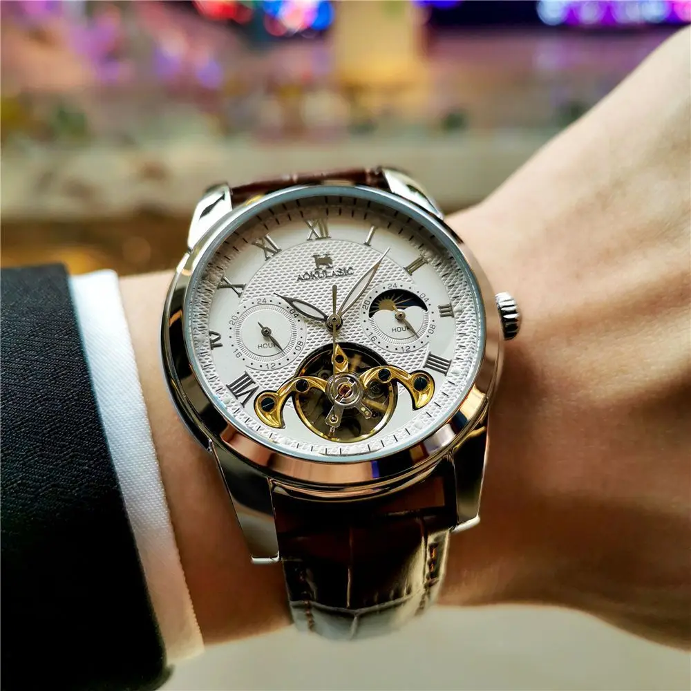 A Stylish and High-End Men's Watch with Genuine High-End Automatic Mechanical Movement Features, a Skeleton Design, Suitable for Both Business and Casual Wear. This Popular Watch Is the Best Gift for Your Boyfriend and Husband.