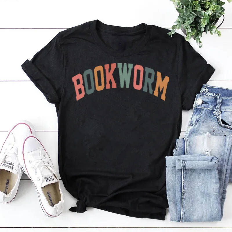 Retro Bookworm Teacher Book Reading Shirt Short Sleeve Top Tees 100% Cotton Streetwear Harajuku goth y2k Tshirt Drop shipping