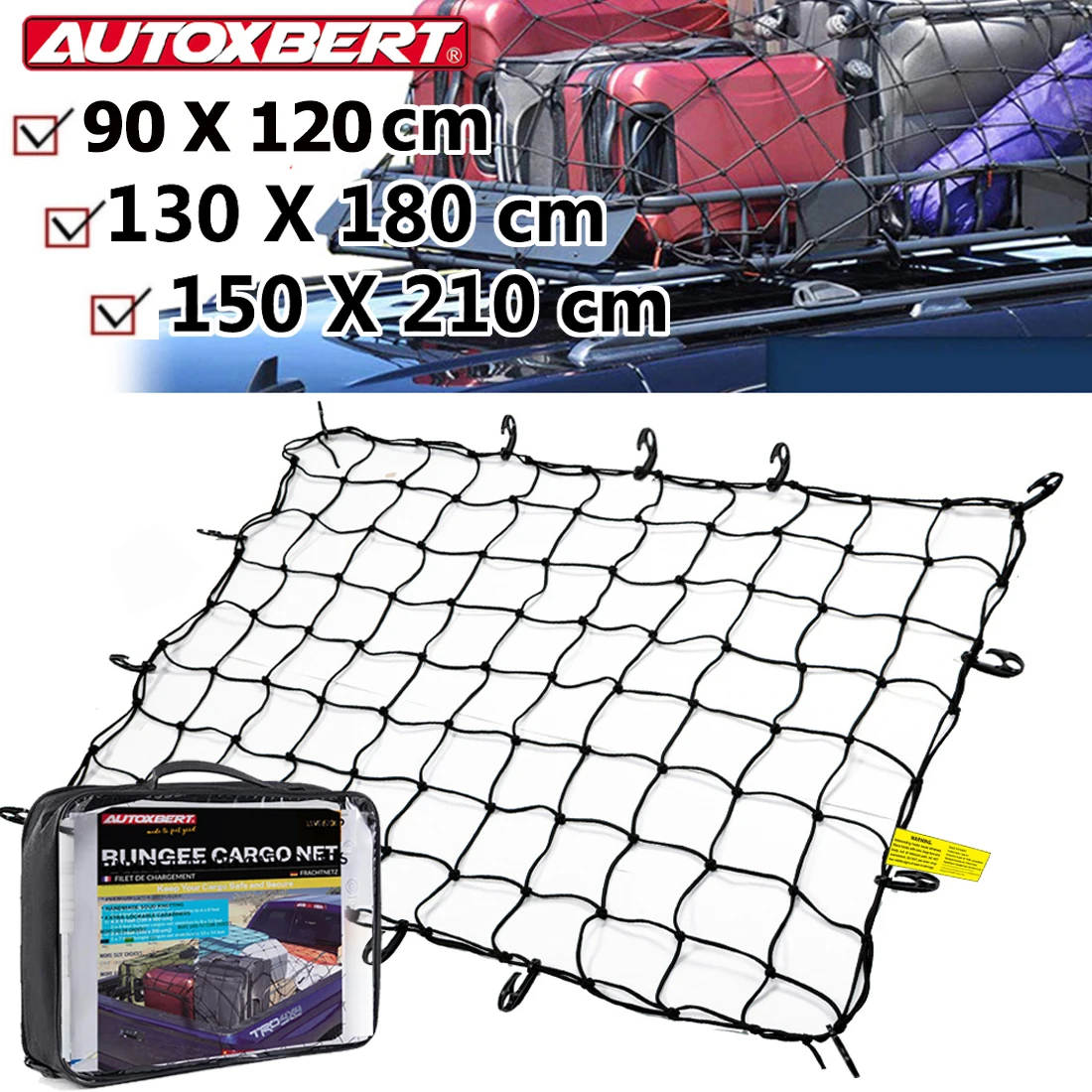 Heavy Duty Cargo Net Luggage Web Hook Car SUV Roof Rack Truck Bed Tie Down Strap Bungee Cord Mesh Road Trip Accessories Cover