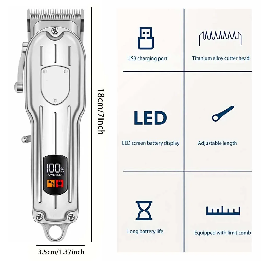 Professional Hair Clippers for Men Professional - Cordless Barber Clippers for Hair Cutting & Grooming Rechargeable Beard Trimmer USB Rechargeable Grooming Kit with 4 Guide Combs & Cleaning Brush view 8