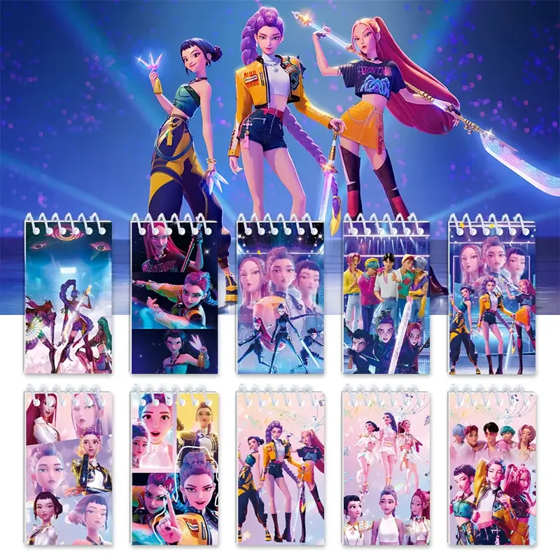 10PCS Kpop 악마 사냥꾼 코일 노트북 Huntrix Rumi Mira Zoey 애니메이션 패턴 문구 용품 학교 선물로 돌아 가기 10*6cm