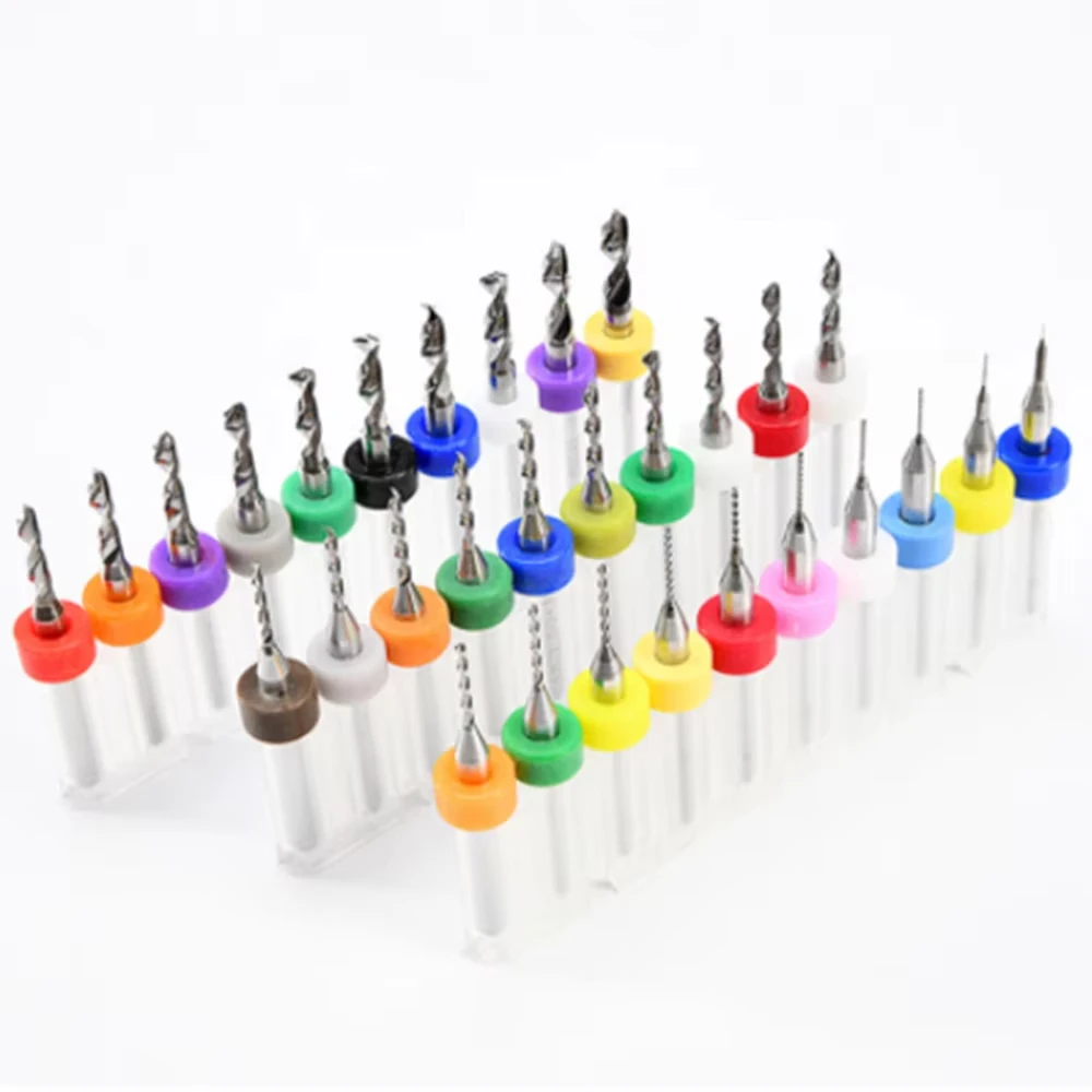 PCB Drill Bit Set 10pcs 0.1-3.0mm Micro Carbide For Printed Circuit Board Mini CNC Wood Metal Modeling Drilling Tool