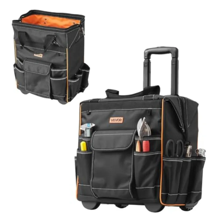 

15", 110 lbs Load Capacity, 25 Pockets Heavy Duty Roller Tool Bag on Wheels, Adjustable Telescoping Handle and Stable Base, Too