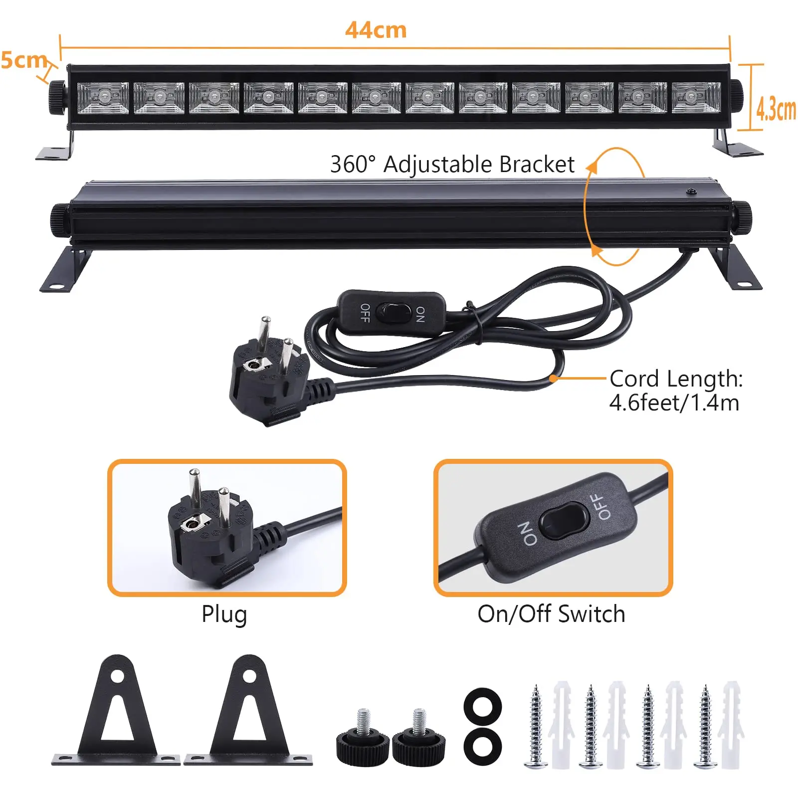 UV Black light, 2pcs 36W 12 LED Black Light Lamp Bar 390-400nm UVA Wavelengths with 1.5M Power Cord,Stage and Party Decoration