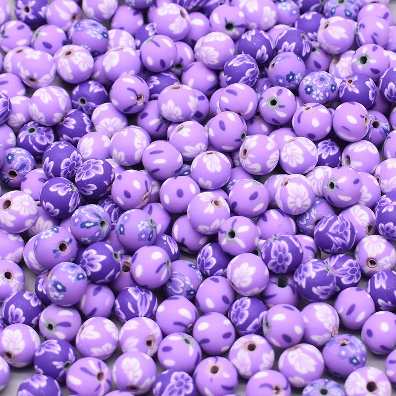 New Color 8mm Polymer Clay Beads Flower Pattern Printing Beads Round Loose Beads for Make Jewelry DIY Bracelet