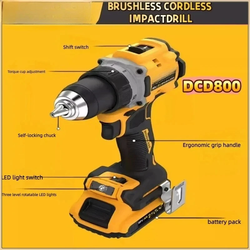 Fit dewalt dcd800 2000rpm furadeira de impacto 1/2 Polegada chave de fenda elétrica sem escova ferramenta elétrica de lítio 20v bateria