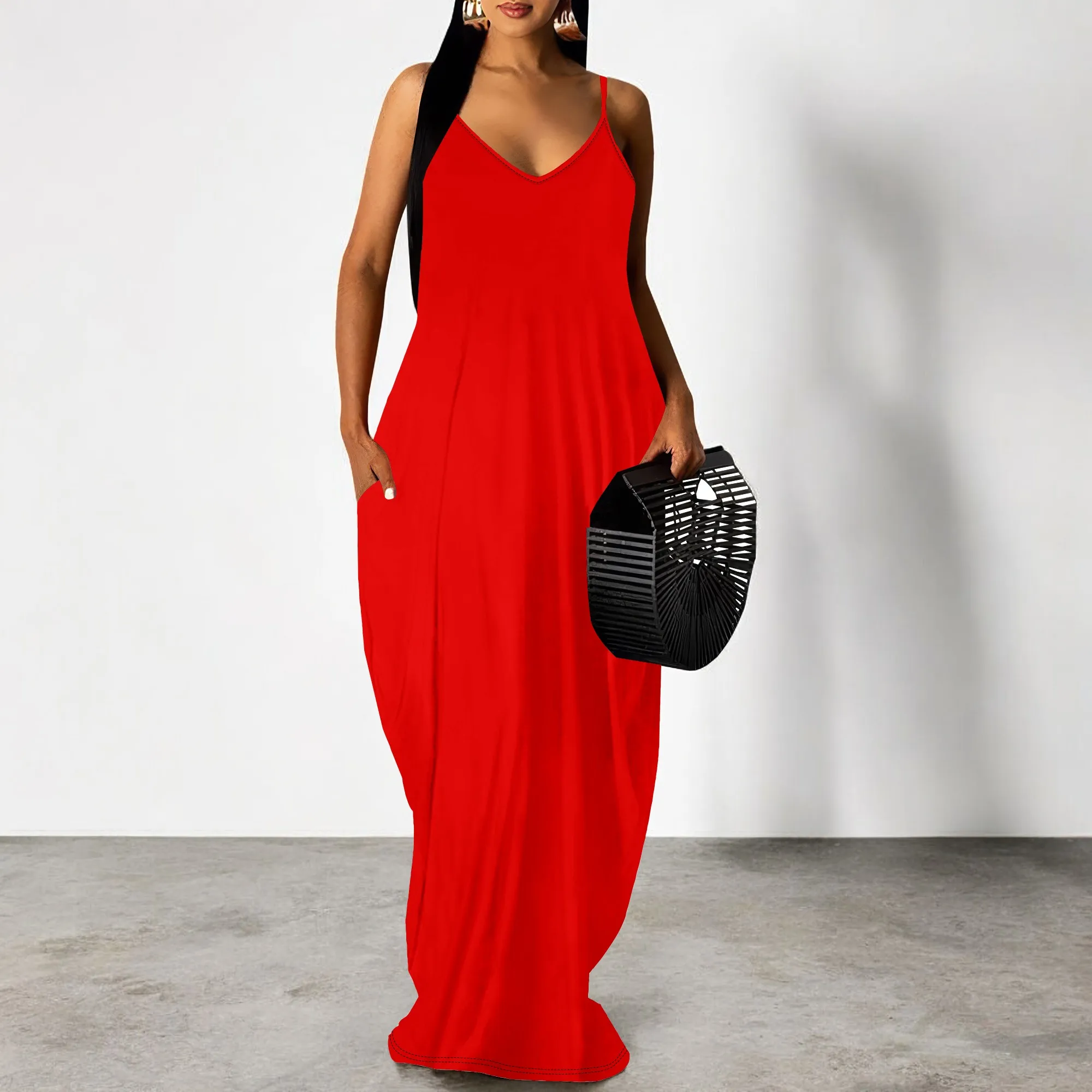 

Women's Maxi Dresses Summer Spaghetti Strap Dress with Pockets