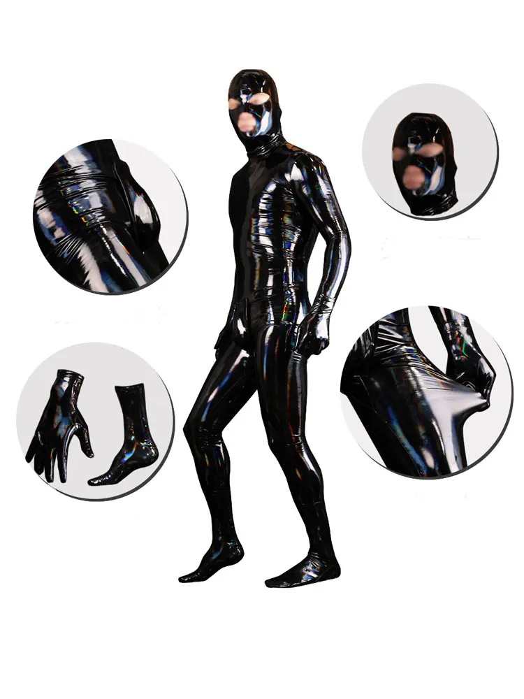 Sexy Wetlook Faux Latex tuta da uomo uomo cameriera collant Shapewear maschile Zentai Full Body Cover Body Night Club outfit Shiny